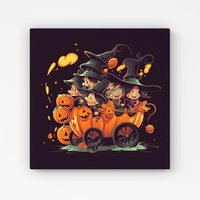 Warren Reed - Designer Cartoon Illustrations A Magical Pumpkin Carriage With Canvas in Orange | Size: W30" x H30"
