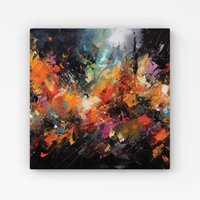 Warren Reed - Designer A Vibrant Abstract Painting Capturing The Energy & E Canvas in Orange | Size: w40 inch x h40 inch