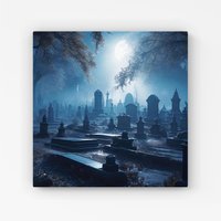 Warren Reed - Designer A Breathtaking Scene Of A Moonlit Graveyard Canvas in Blue | Size: w10 inch x h10 inch
