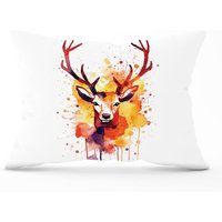 Warren Reed - Designer Watercolour Stag Face Cushions in Orange | Size: 45 cm x 45 cm