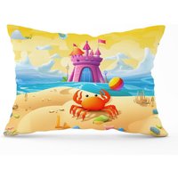 Warren Reed - Designer Orange Crab On A Beach Holiday Cushions in Yellow | Size: 60 cm x 60 cm