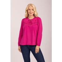 Embroidered Yoke Tie Neck Top