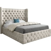 KDMD Dreamer Wide Winged Upholstered Soft Velvet Designer Bed Frame in Cream | Size: Double