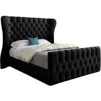 KDMD Lika Wide Curved Winged Upholstered Soft Velvet Designer Bed Frame in Black | Size: Double
