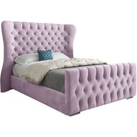 KDMD Lika Wide Curved Winged Upholstered Soft Velvet Designer Bed Frame in Pink | Size: Super King