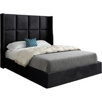 KDMD Makis Straight Winged Upholstered Soft Velvet Designer Bed Frame in Black | Size: Single