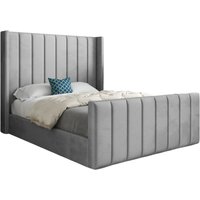 KDMD Maryland Straight Winged Upholstered Soft Velvet Designer Bed Frame in Grey | Size: Single