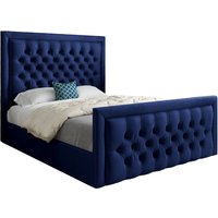 KDMD Napster Upholstered Soft Velvet Designer Bed Frame in Blue | Size: Double