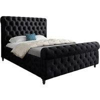 KDMD Nestling Sleigh Upholstered Soft Velvet Designer Bed Frame in Black | Size: Small Double