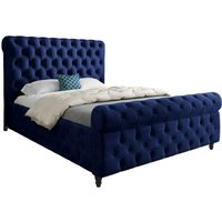 KDMD Nestling Sleigh Upholstered Soft Velvet Designer Bed Frame in Blue | Size: Super King