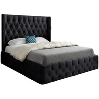 KDMD Wayno Straight Winged Upholstered Soft Velvet Designer Bed Frame in Black | Size: Single