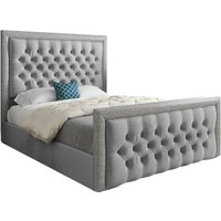 KDMD Rincon Glitter Border Upholstered Soft Velvet Designer Bed Frame in Grey | Size: Small Double