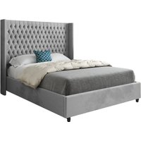 KDMD Serenova Straight Winged Upholstered Soft Velvet Designer Bed Frame in Grey | Size: Double