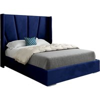 KDMD Cocoon Wide Curved Winged Upholstered Soft Velvet Designer Bed Frame in Blue | Size: Double