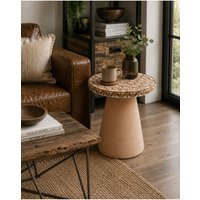 IH Design Inlay Acacia Wood Floral Side Table in Brown