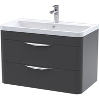 Balterley Contemporary Wall Hung 2 Drawer Bathroom Vanity Unit, Dark Grey, 810mm in Grey