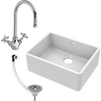 Balterley Fireclay 1 Bowl Butler Sink Overflow Mono Sink Mixer Tap Waste 595mm in White