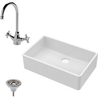 Balterley Fireclay Single Bowl Butler Sink Mono Mixer Tap Waste 795mm in White