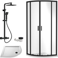Balterley Ruwa Quadrant Bundle: Door, Tray, Square Kit, Waste 900mm White/Black in Black