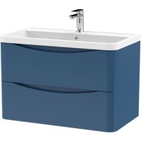 Balterley Wall Hung 2 Drawer Bathroom Vanity Unit & Basin, Satin Blue, 755mm in Blue