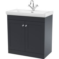 Balterley Bathroom Floor 2-Door Vanity Unit & Fireclay Basin, Dark Grey, 800mm in Grey