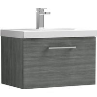 Bathroom Wall Hung 2 Soft Close Drawer Vanity Unit Satin Green 610mm Brown