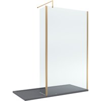 Balterley 8mm Glass Wetroom Screen, Return Brushed Brass & Tray 1700 x 800mm in Metallics