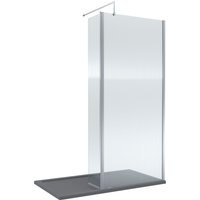 Balterley 8mm Fluted Glass Wetroom Screen, Return Chrome & Tray 1400 x 800m in Silver