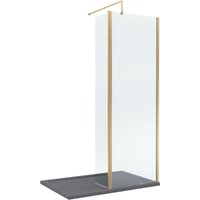Balterley 8mm Glass Wetroom Screen, Return Brushed Brass & Tray 1200 x 900mm in Metallics