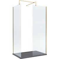 Balterley 8mm Glass Wetroom Screens Brushed Brass & Grey Tray 1200 x 900mm in Metallics