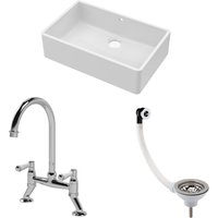 Balterley Fireclay 1 Bowl Butler Sink with Overflow Waste Tap 795mm in White