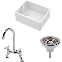 Balterley Fireclay 1 Bowl Belfast Sink Strainer Waste Mixer Tap 595mm in White