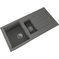 Balterley 100cm Kitchen 1.5 Bowl Composite Sink, Overflow & Drainer - Matt Grey