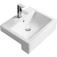 Balterley Semi-Recessed Bathroom Basin, Sleek Square Design, White, 530 mm in White