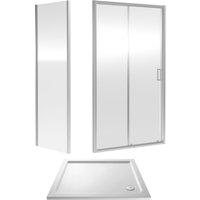 Balterley Ruwa Sliding Shower Suite: 6mm Glass Tray Door Panel 1000x800mm Chrome in Silver