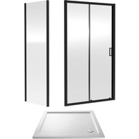 Balterley Ruwa Sliding Shower Suite: 6mm Glass Tray Door Panel 1000x900mm Black