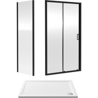 Balterley Ruwa Sliding Shower Suite: 6mm Glass Tray Door Panel 1200x800mm Black