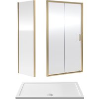 Balterley Ruwa Sliding Shower Suite: 6mm Glass Tray Door Panel 1400x760mm Brass in Bronze
