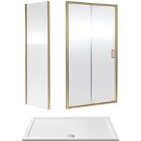 Balterley Ruwa Sliding Shower Suite: 6mm Glass Tray Door Panel 1400x800mm Brass in Metallics