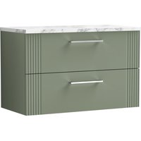 2 Drawer Wall Hung Vanity Unit Marble Laminate Worktop 800mm
