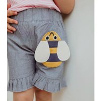 Lilly + Sid Girl's Busy Bee Pocket Shorts in Blue | Size: 4-5 Years