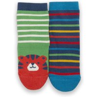 Kite Boy's Tiger Face Grippy Socks Fern | Size: 0-6 m