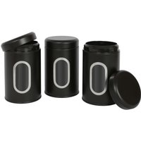 Harbour Housewares 3pc Food Storage Container with Window Stainless Steel Tea Coffee Sugar Canister in Black | Size: 3 Pack