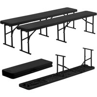 Harbour Housewares 6ft Trestle Bench 4 Person Portable Folding Outdoor Heavy-Duty Seat Bench - Pack of 2 in Black