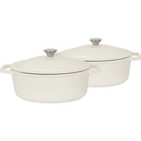 Argon Tableware 2x Oval Cast Iron Casserole Dishes with Self Basting Lid - 4.68L in Off-White