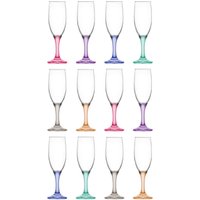 LAV 190ml Misket Glass Champagne Flutes - Coloured Stem - Pack of 12 | Size: 12 Pack