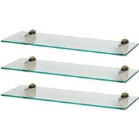 Harbour Housewares 3x Floating Glass Shelves - 60cm - Bathroom Shower Storage Display in Gold