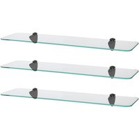 Harbour Housewares 3x Rounded Floating Glass Shelves - 60cm Bathroom Storage Display Unit in Black