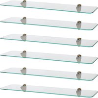 Harbour Housewares 6x Rounded Floating Glass Shelves - 60cm Bathroom Storage Display Unit in Gold