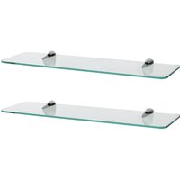Harbour Housewares 2x Rounded Floating Glass Shelves - 50cm Bathroom Storage Display Unit in Silver